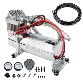 fly-autopartsclub 12V 200PSI 1/4" Horn Air Compressor For Train Horns Truck Horns Air Tank Silver