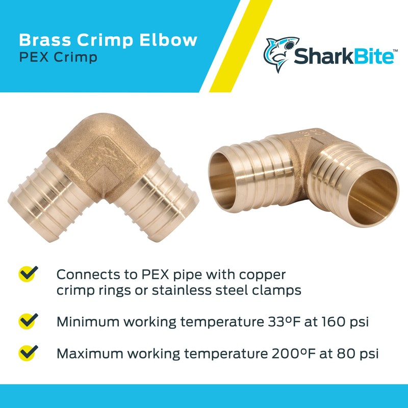 SharkBite 1-1/4 Inch Crimp 90 Degree Elbow, Brass Plumbing Fitting,