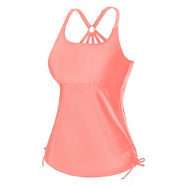 Holipick Womens Tankini Swim Top Only Tankini Bathing Suit Tops No Bottom, Orange Pink, Small