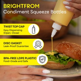 BRIGHTFROM Condiment Squeeze Bottles, 12 OZ Empty Squirt Bottle with Twist Top Cap, Leak Proof - Great for Ketchup, Mustard, Syrup, Sauces, Dressing, Oil, Arts and Crafts, BPA FREE Plastic - 4 PACK