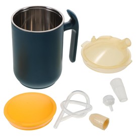 minkissy Elderly Spill Proof Cup with Straw Handle 400ml Drinking Bottles Adults Stainless Steel Feeding Resistant Leak-Proof for Pregnant Disabled Bedridden Patients-Blue