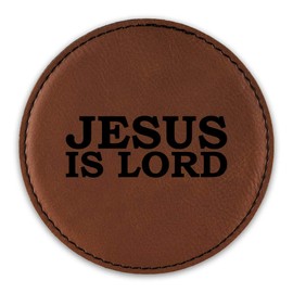 Jesus is Lord Drink Coaster Leatherette Round Coasters Christian Christ Religious v2 - Rawhide - Set of Six Round Coasters