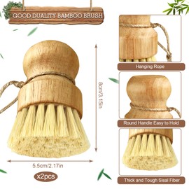 Bamboo Pack of 2 Mushroom Brush, Mushroom Brush, Dish Brush, Wooden Kitchen Brush for Cleaning Pots, Pots and Vegetables