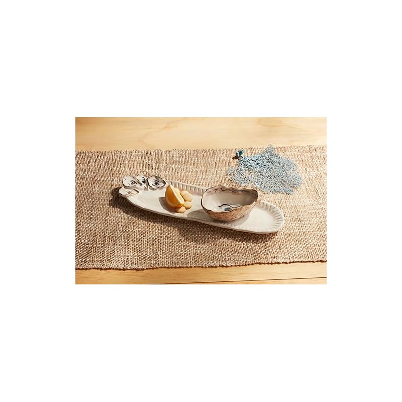 Mud Pie Oyster Tidbit And Tray Set; tray 4" x