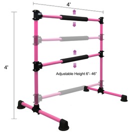Wesky Updated Double Ballet Barre Portable 4FT Adjustable Ballet Barre Fitness Stretching Dancing Bar for Home Studio Adult and Kids (Pink Update)