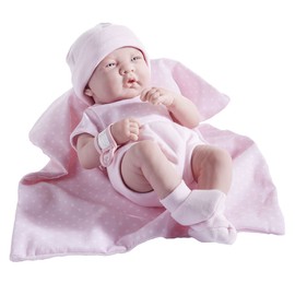 JC Toys 18541 La Newborn Boutique 14 Inch Doll, 9 Piece Set, Real Girl in Pink