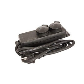 Arcas 92730002 - Outdoor power strip 2-way with hinged lid, cable length approx. 2 m, colour black, connection capacity 3800 watts, voltage 250 volts, mains plug type F: 2-pole, IP44 certified