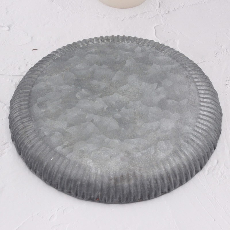 Funerom 25 cm Round Galvanized Metal Tray Decorative Tray Corrugated