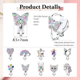 Finrezio Cute Clip on Earrings for Girls Women Hypoallergenic Heart Butterfly Flower Clip On Earrings for Non Pierced Multicolored Clip Earrings Sets Purple