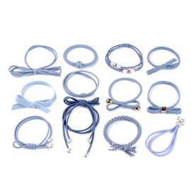 Outanaya 12pcs Lovely Hair Ties Set Light Blue Elastic Rubber Bands for Curly Hair Ponytails Pigtails Durable Stylish for School and Everyday Use