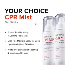 YOUR CHOICE CPR MIST – Korean Rice Hydrating & Calming Facial Mist – Ultra-Fine Moisture Spray for Deep Hydration & Glass Skin Glow – White Rice Essence for Soothing & Nourishing Skincare (50ml)