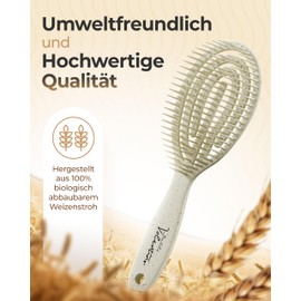BellaValentino - 100% Biodegradable Wheat Straw Hair Brush - Environmentally Friendly Detangler for Wet and Dry Hair - Reduces Hair Breakage and Split Ends - Heat Resistant (Beige)