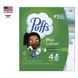 Puffs Plus Lotion Facial Tissue 4 Cube Boxes Pack Gentle & Soothing