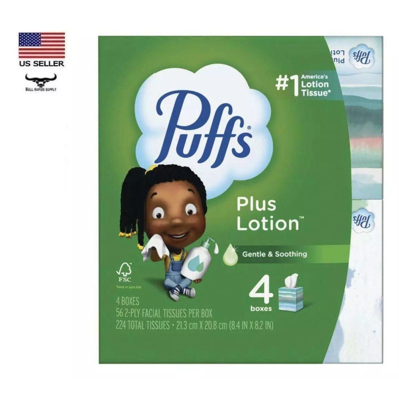 Puffs Plus Lotion Facial Tissue 4 Cube Boxes Pack Gentle