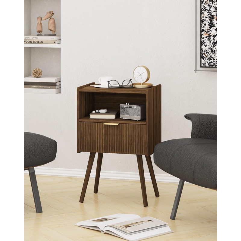 JOONEE Nightstand,Modern Bedside Table with Storage Drawer and Open Wood
