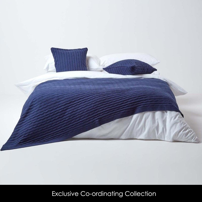 HOMESCAPES - Cable Knit - Cushion Cover Navy - 100%