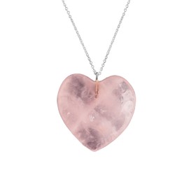 TGH Natural Heart Crystals Pendant Necklace, Heart Pendant Necklace for Women, 20 inches (18 + 2 Inch extender) Adjustable Silver Plated Chain, Valentine Day Gift (Rose Quartz)