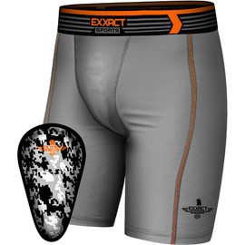 Exxact Sports Mens Compression Shorts with Soft Athletic Cup for Baseball Football Hockey, Mens Cup Underwear with Cup - (AM, Gray)