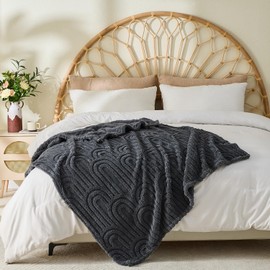 Lotus Karen Throw Blanket for Couch - Fleece Jacquard Fuzzy Blanket Soft Throw Blankets for Girls Women Cozy All Season Dark Grey 50x70