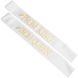 PRETYZOOM Prom King and Queen Sash Set 2 Pieces Graduation Sash with Golden Letters Prom Party Costume Accessories Photography Props