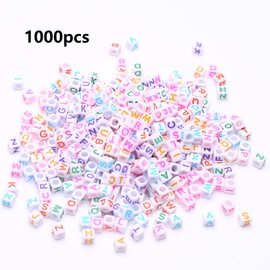 HERZWILD 1000Pcs Cube Alphabet Beads White Acrylic with Sorted Colored Square Letter Beads A-Z Multicolored Letter Craft Beads for Jewelry Making Bracelets Necklaces Key Chains