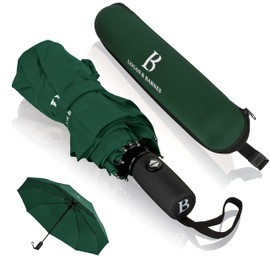 LOGAN & BARNES Umbrella storm-proof up to 140 km/h - pocket umbrella with certified Teflon coating against moisture damage model Boston, dark green