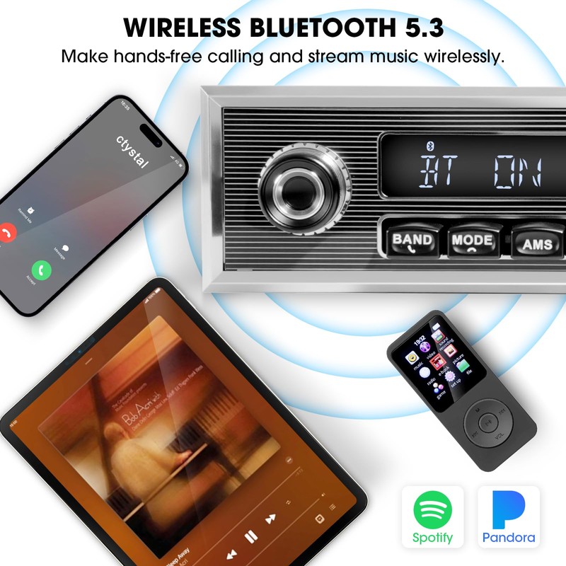 Retro Vintage Radio for Classic Vehicle - Single Din Bluetooth