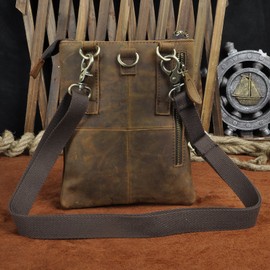 Le'aokuu Men Genuine Leather Coffee Travel Hip Bum Fanny Belt Waist Pack Small Hook Satchel Messenger Bag Phone Pouch 6574 (Brown)