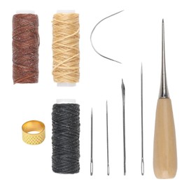 12PCS Leather Sewing Needle 12m Waxed Thread Kit Hand Sewing Needles Cord Drilling Awl Thimble Curved Needle for DIY Leather Repair Hand Stitching Embroidery Bookbinding