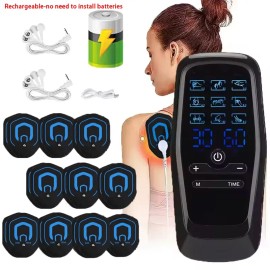 EMS Massage Patch with 10 Pads – 9 Modes 30 Intensity Levels, Electric Muscle Relaxation Device for Neck, Shoulder, Back, Waist & Legs