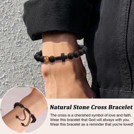 Christmas Christian Gifts for Men Dad, Baptism Religious Cross Bracelet for Man Him Son Grandson Dad Father Brother Godfather Grandfather Grandpa Husband, Inspirational Faith Based Jesus Bracelets