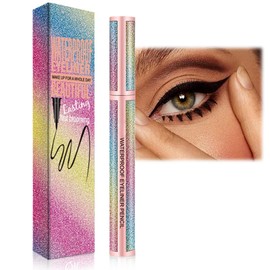 Long-Lasting Waterproof Black Liquid Eyeliner - Sweatproof and Smudge-Proof with Quick-Drying Formula for Vivid Eye Definition - Pen and Pencil Design for Easy Application