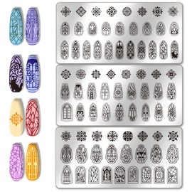 PH PandaHall 3pcs Glass Window Nail Art Stencils, 79 Patterns Flower Window Mini Flower Nail Stamping Plate Nail Art Stencils Stainless Steel Plates for Nail Design Printing Manicure Salon
