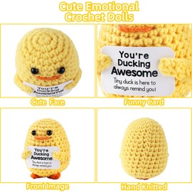 ZLSPTK Positive Crochet Animals Duck Emotional Support Plush Funny Gift for Women Friends Birthday Doll Knitting Toy Ornament Motivational Accessories Desk Room Decor