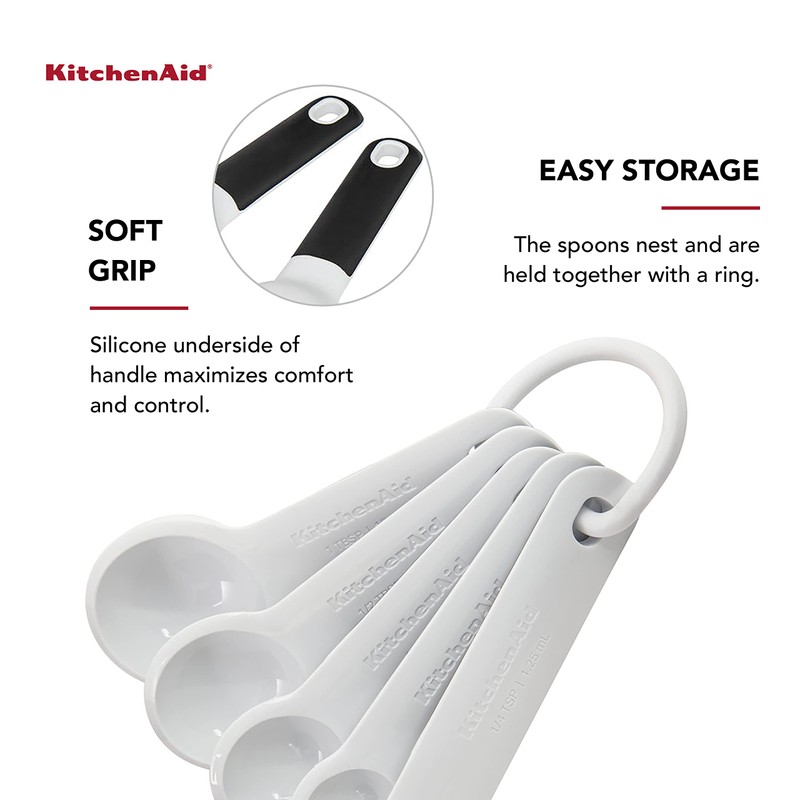 KitchenAid Plastic Measuring Spoons, Set Of 5, White