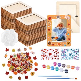 Fovths 24 Packs Thanksgiving Picture Painting Craft Kit with Wooden Photo Frames 150 Foam Stickers Rhinestone Paint and Brushes Fall Picture Frame Craft Gifts Arts & Crafts Activity Supplies