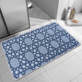 WIRIST Super Absorbent Bath Mats for Bathroom Non Slip, Stylish Soft Comfortable Bath Mats, Machine Washable Bathroom Mats (Kaleidoscope Pattern, Blue 31.5" L X 19.7" W)