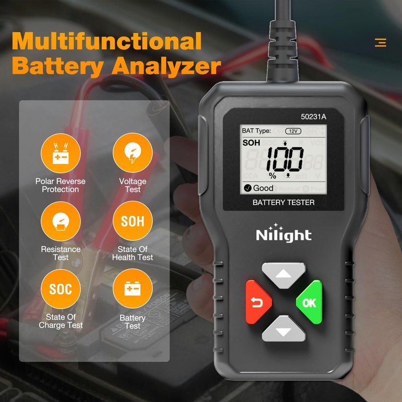 Nilight Car Battery Tester 6V 12V 24V Accurate Digital Auto
