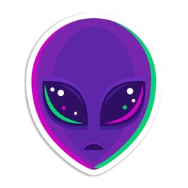 Purple Alien Face Psychedelic Green Space Sticker Decal Notebook Car Laptop 4.5"x5.5"