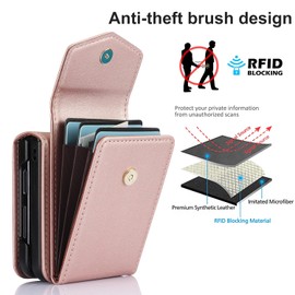 Phone Case for Samsung Galaxy Z Flip 4 5G 2022 Wallet Cover with Crossbody Shoulder Strap Card Holder Credit Slot Stand Cell Accessories leather Purse ZFlip4 Z4 Flip4 4Z Women Men Girls Rose Gold