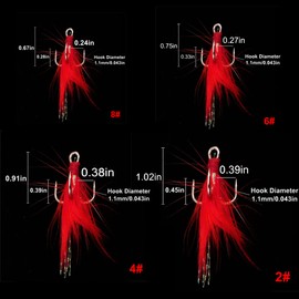 FANGBLUE 20Pcs Treble Fishing Hooks with Red Feather Size 6# Stainless Steel Barbed Sharp Triple Fishhook with Box for Saltwater Freshwater