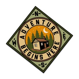 Finest Folia Nature Sticker Outdoor Adventure Hiking Mountaineering Camping Sticker for Guitar Laptop Car Bicycle Water Bottle Weatherproof R181 (03 Adventure Begins Here)