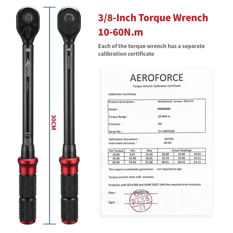 Aeroforce Torque Wrench 3/8 Inch 10-60 Nm, Dual Direction Reversal,