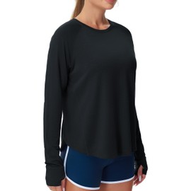 THE GYM PEOPLE Women's Long Sleeve Workout Shirts Side Slits Athletic Yoga Tee Tops with Thumb Hole Black