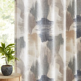 Kayne Studio Blue Tan Boho Semi Sheer Curtains for Living Room Watercolor Abstract Pattern Light Filtering Drapes, 84 Inches Long Colorful Window Panels,Backtab Rod Pocket,52W x 84L Brown,2 Panels
