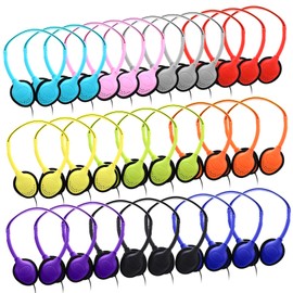 Yunsailing 30 Pack Over Ear Wired Headphones Bulk for School Classroom Student, Adjustable Headband with 3.5mm Jack, Lightweight Design Earphones for Classroom Learning and Testing (Multicolor)