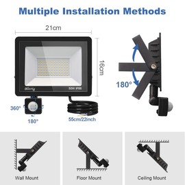 Blivrig LED Spotlight with Motion Sensor Outdoor 50 W Cool White Floodlight with Motion Sensor Super Bright 5000 LM Outdoor Spotlight IP66 Waterproof Headlight for Garden, Garage (Cool White, 50 W)