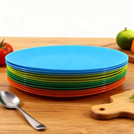 AOYITE Plastic Dinner Plates Reusable BPA Free Dishwasher Safe Microwaveable Plate for Any Occasion, BBQ, Travel, and Events (Multicolor set of 12)