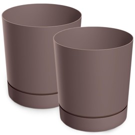 PECZEKO Matte Flower Pot, Plastic Planter, Decorative Pot for Large and Small Plants, Set of 2 Flower Pot, Herb Pot (2 Pack) Marsala, Diameter 13 cm