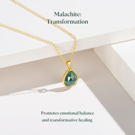 KissYan Gemstone Necklace for Women, 14K Gold Plated Crystal Teardrop Pendant Choker Natural Healing Stone Jewelry Gift, Stainless Steel, Malachite